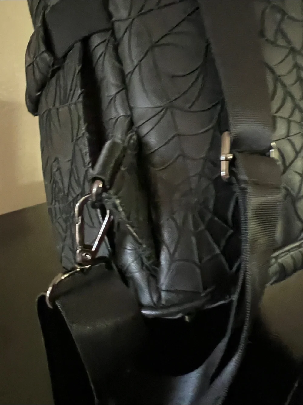 Mumsterville Black Spiderweb Embossed Backpack – Contemporary Urban Style - Picture 5 of 13